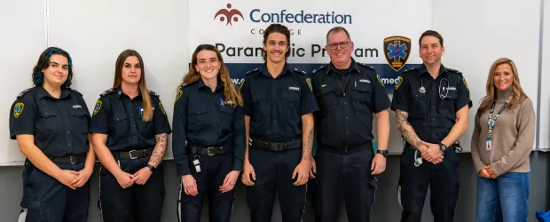 Confederation College Students with Program Coordinator and College President