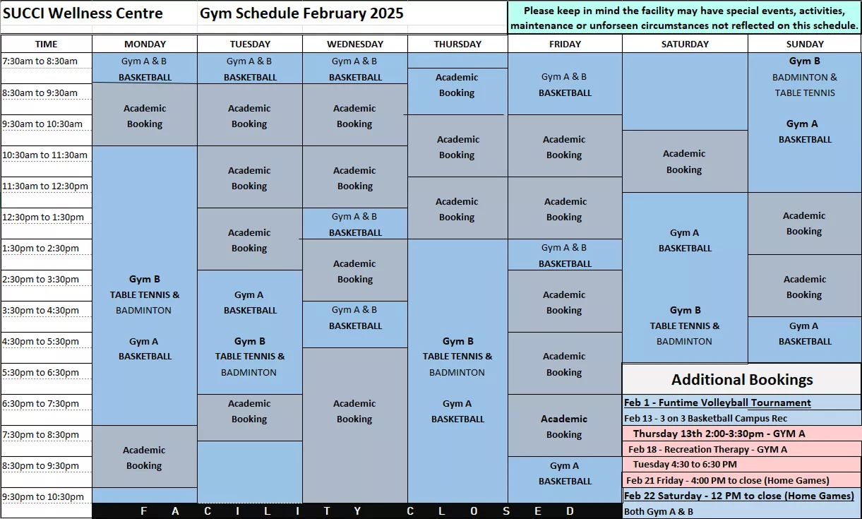 Wellness Center Schedule Feb. 2025