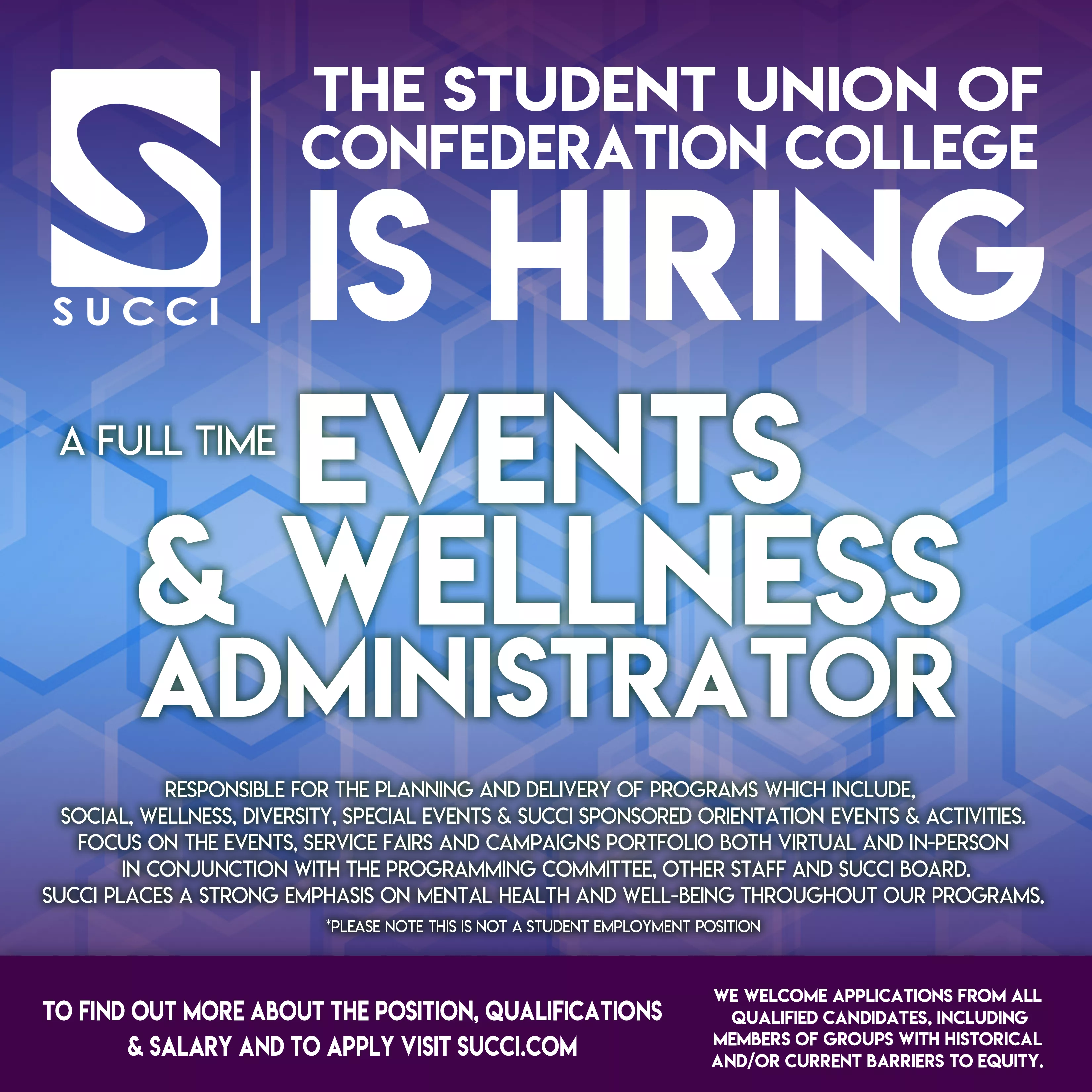 SUCCI is Hiring - Events Administrator- Social & Wellness